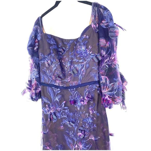 MARCHESA NOTTE PURPLE FLORAL OFF THE SHOULDER GOWN - SIZE 0 - Picture 2 of 3